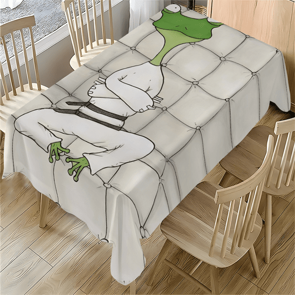 Cartoon Frog Karate Suit Tablecloth 55x77.1 inches - Funny Animal Design for Dining Table, Desk, Party, Outdoor Use