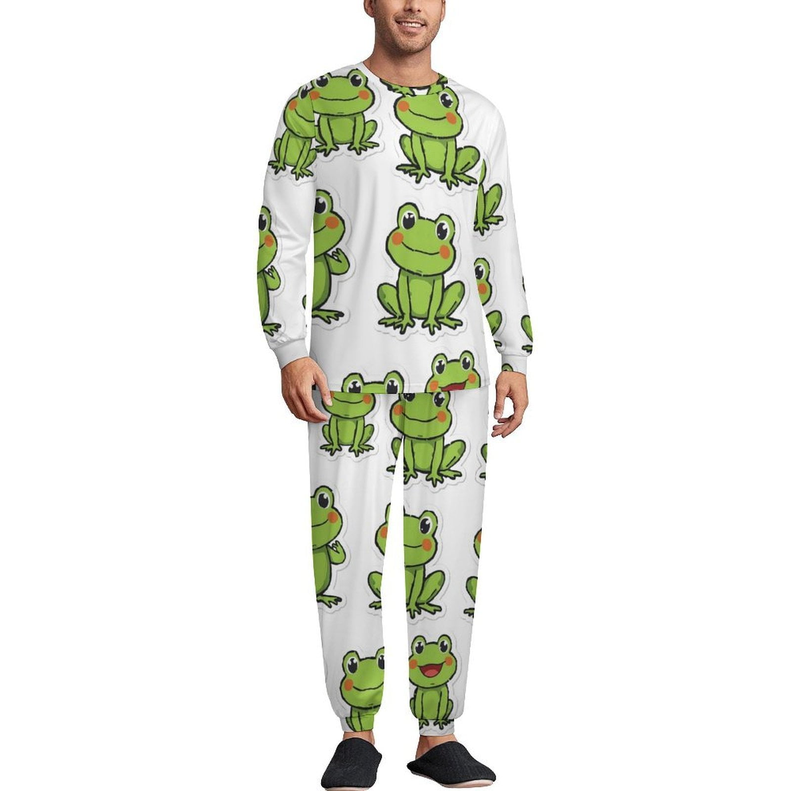 Cartoon Frog Pajamas Men Home Suit Winter Long Sleeve 2 Piece Sleep ...