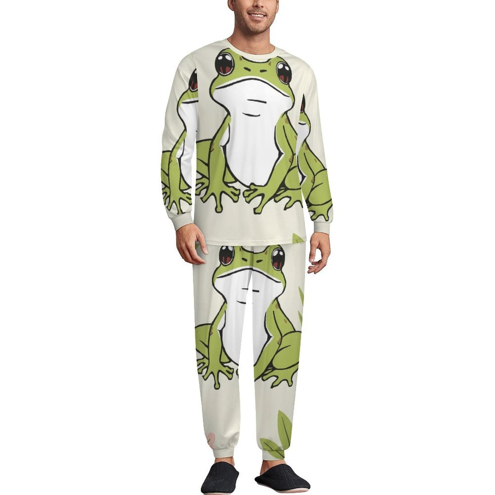 Cartoon Frog Pajamas Men Home Suit Winter Long Sleeve 2 Piece Sleep ...