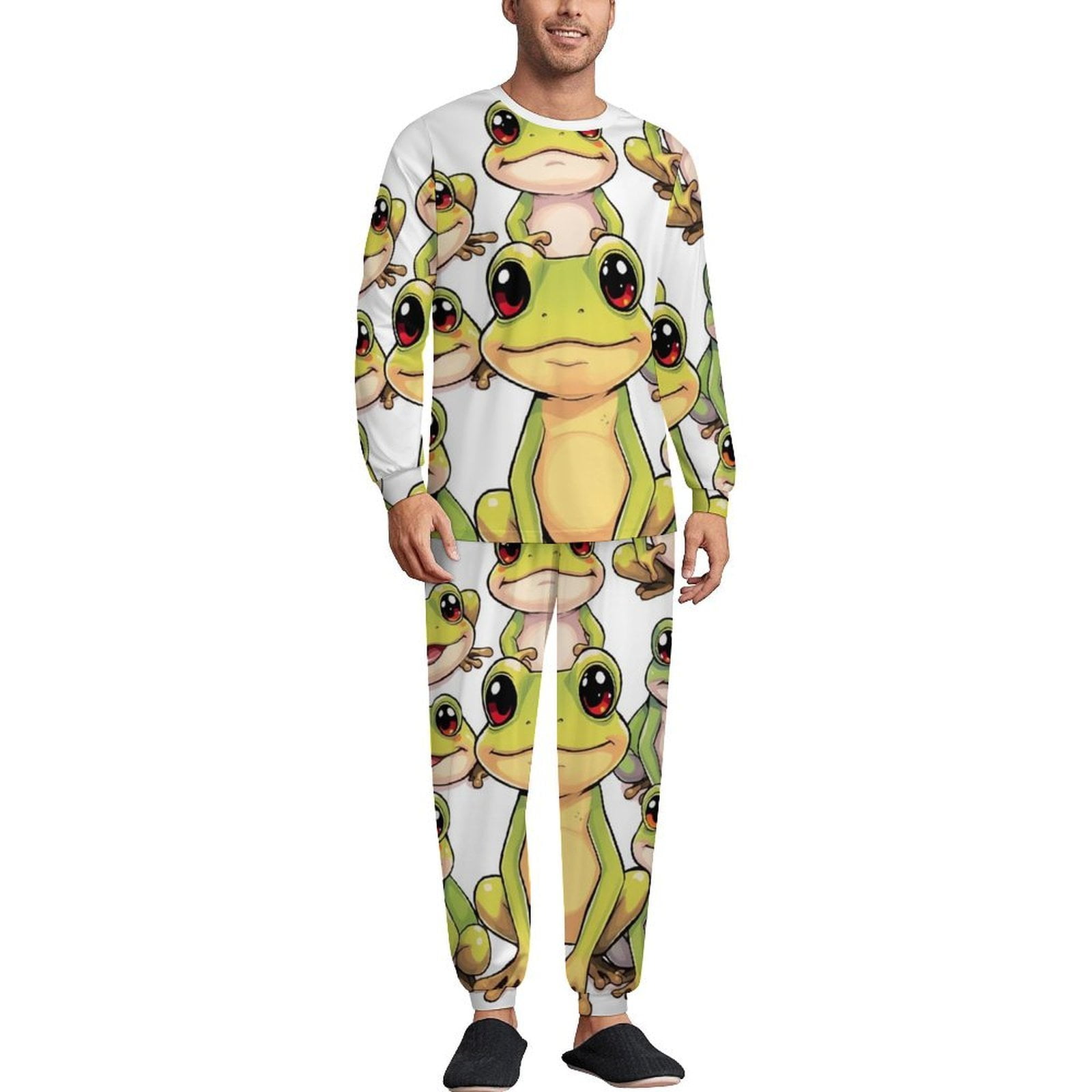 Cartoon Frog Pajamas Men Long Sleeves Pajama Sets 2 Pieces Autumn ...