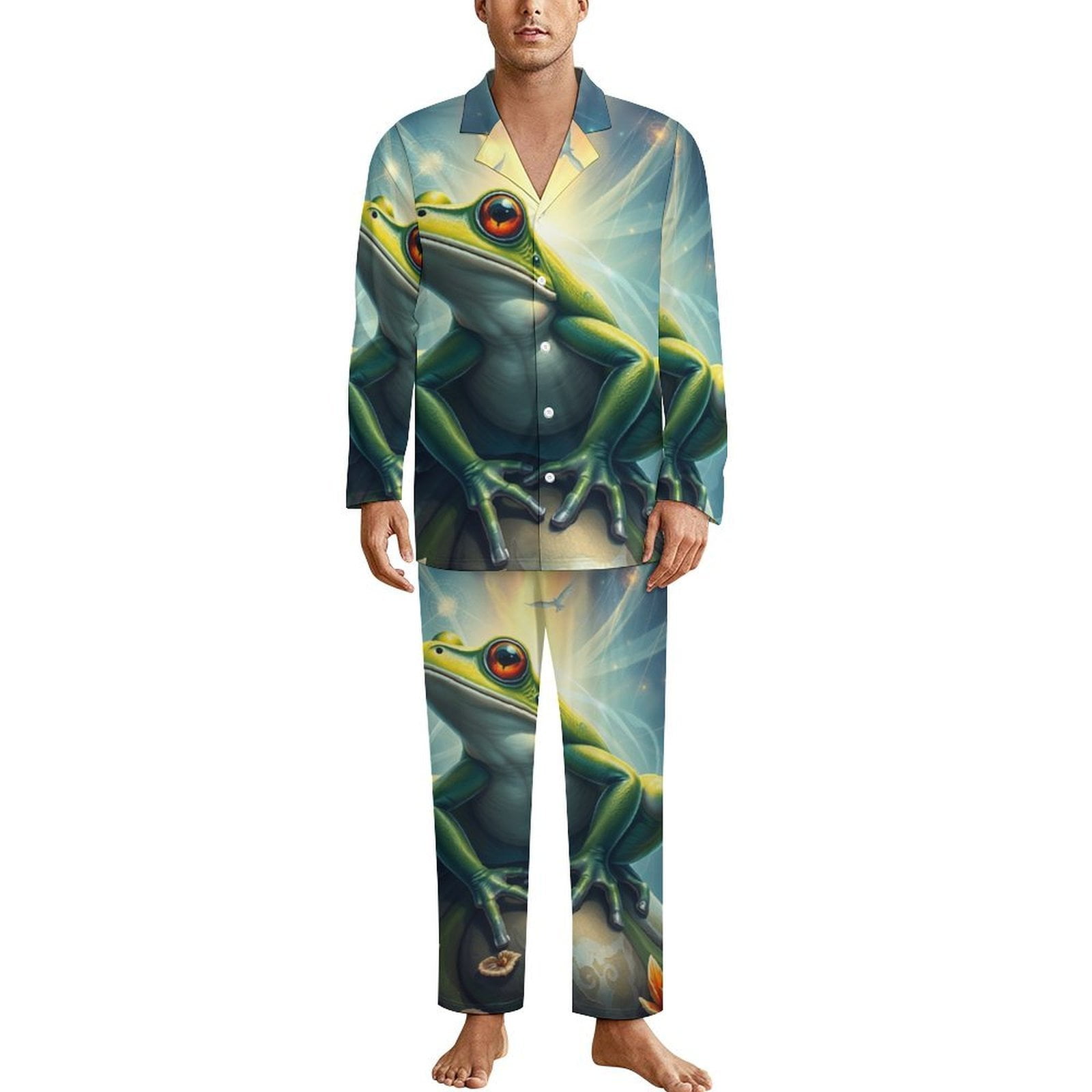 Cartoon Frog Pajamas Men Sleep Sleepwear Spring 2 Piece Casual Oversize ...