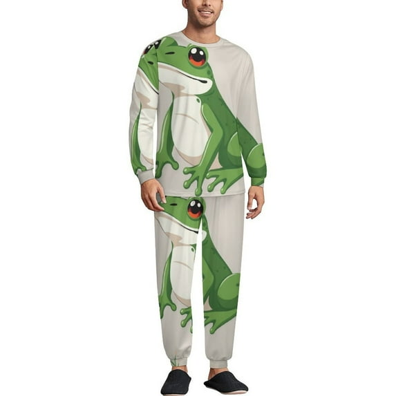 Cartoon Frog Pajamas Mens Warm Sleepwear Autumn Long Sleeve 2 Pieces ...