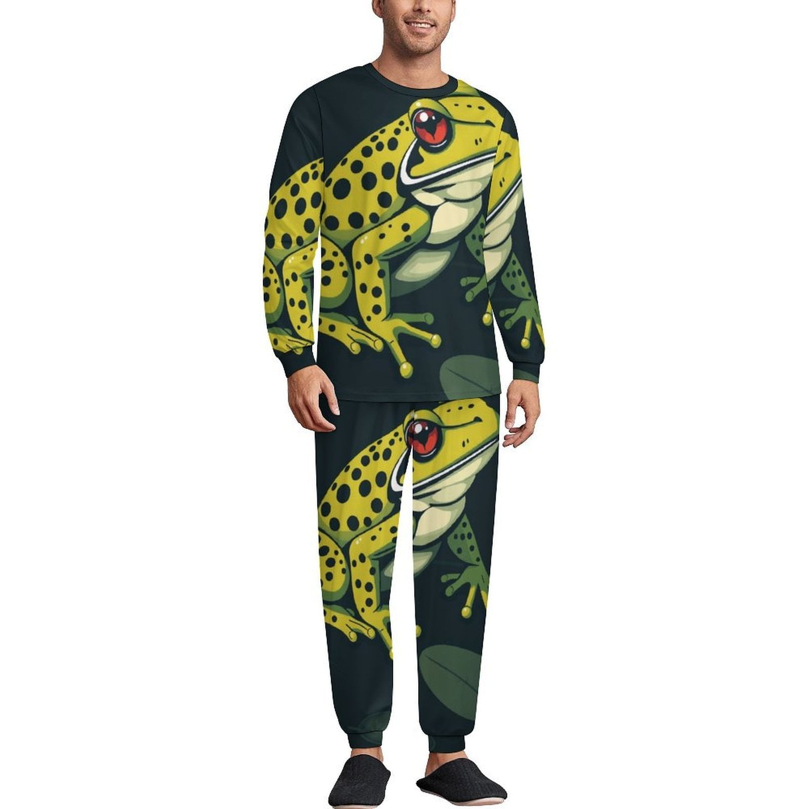 Cartoon Frog Pajamas Mens Warm Sleepwear Autumn Long Sleeve 2 Pieces ...