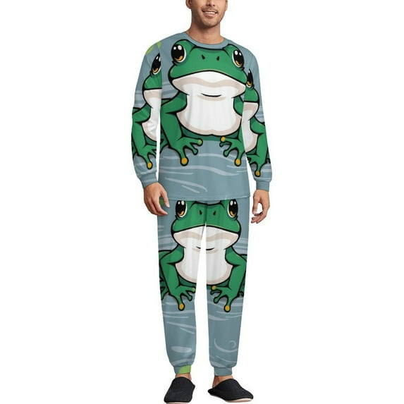 Cartoon Frog Pajamas Mens Warm Sleepwear Autumn Long Sleeve 2 Pieces ...