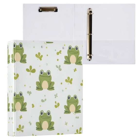 Cartoon Frog Pattern 3 Ring Hardcover Binders 1.5in Round Rings for Letter-Size Folder Paper Organizer Pockets for Office Student Recipe