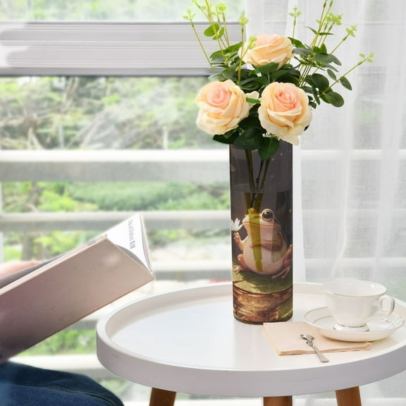 Cartoon Frog Plastic Vase 11.8'' x 3.9'' Transparent Non Breakable Decorative for Family