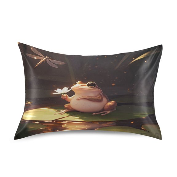 Cartoon Frog Queen Size Pillowcase Silky Smooth Finish Anti Wrinkle Design Easy Envelope Closure 20x30in