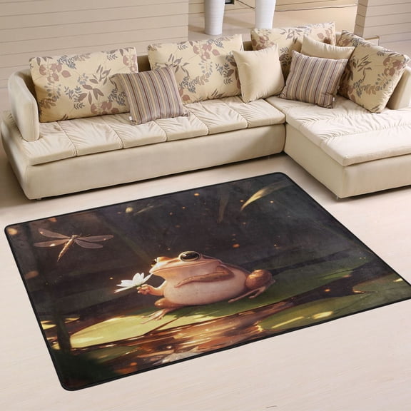 Cartoon Frog Soft Polyester Area Rug 36''x24'', Non Slip, Memory Foam, Water Absorbent