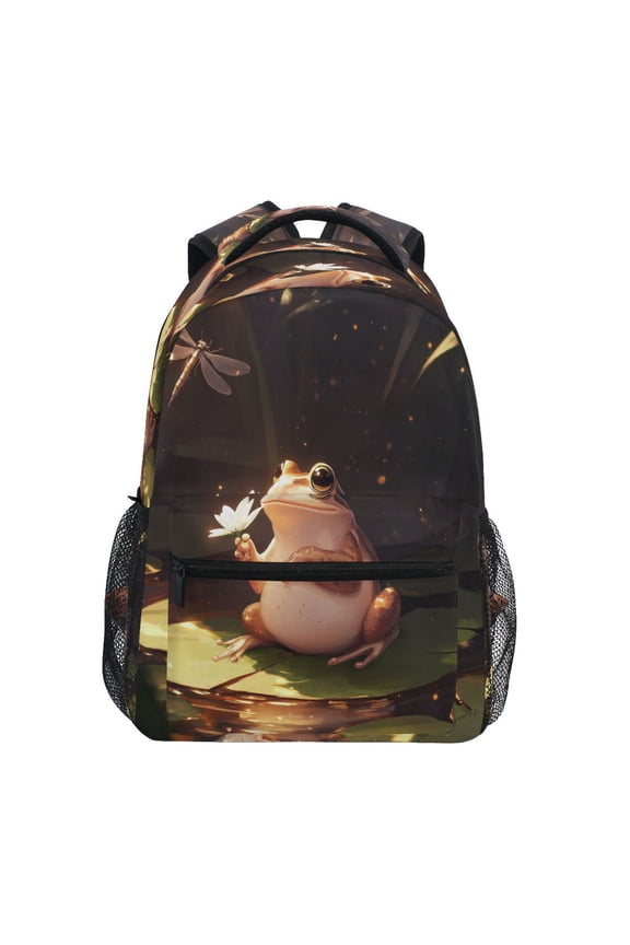 Cartoon Frog Stylish Large Backpack 15L Self-Standing Durable Twill for School, Office and Travel Use