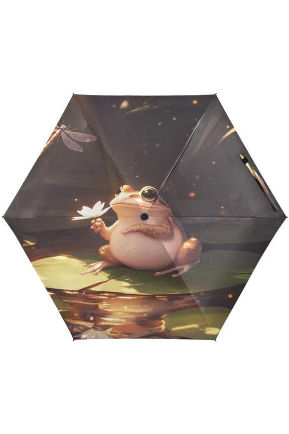 Cartoon Frog Umbrellas for Sun Auto Open Close UV50+ Waterproof 5-Fold Compact Fiberglass Frame