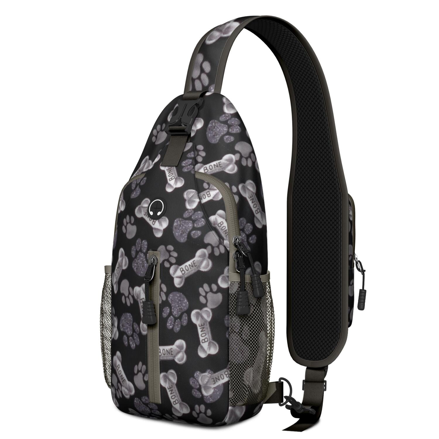 Cartoon Frog and Flower Print Crossbody Bag – Multi-pocket Storage, Secure Zippers, Lightweight Build – Cute Green Frog Forest Pattern