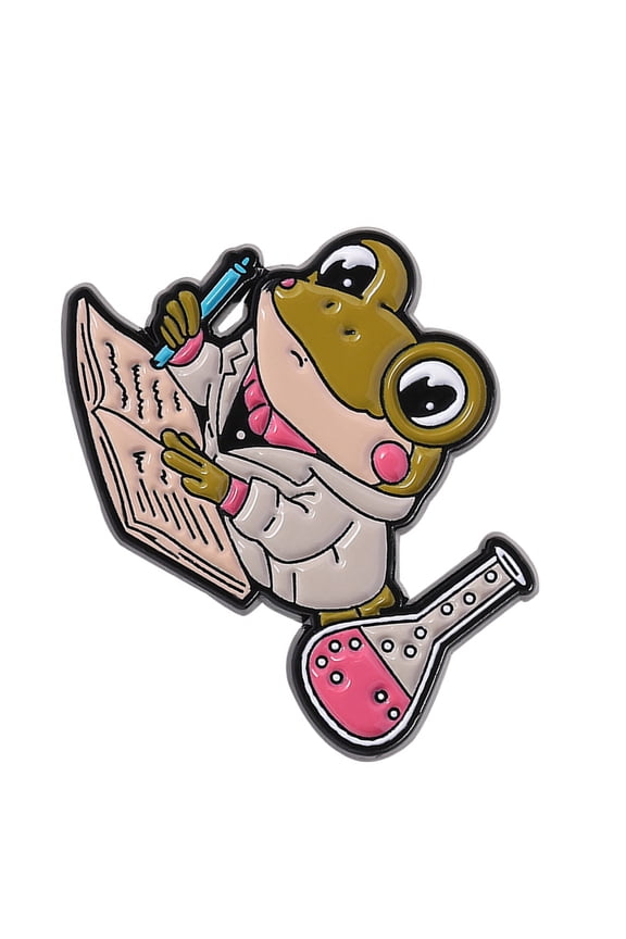 Cartoon Frogs Chemist Brooch with Microscope Tests Tube for Laboratory Enthusiasts