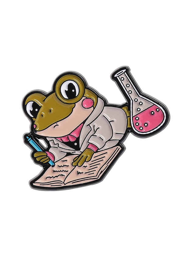 Cartoon Frogs Chemist Lapel Pin with Microscope and Tests Tube Designs Science Theme Accessory for Enthusiasts