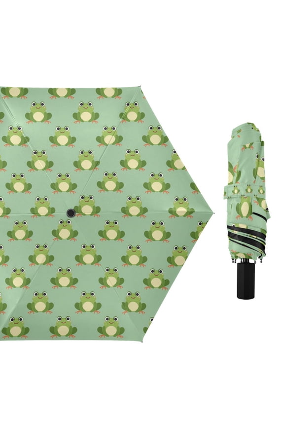 Cartoon Frogs Compact Sun Umbrella Windproof Travel Umbrellas for Rain Strong Portable UV Protection