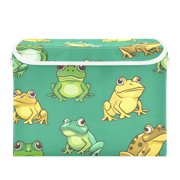 Cartoon Frogs Foldable Storage Bin with Lid and Handle Collapsible Storage Box 16.5 x 12.6 x 11.8 inches