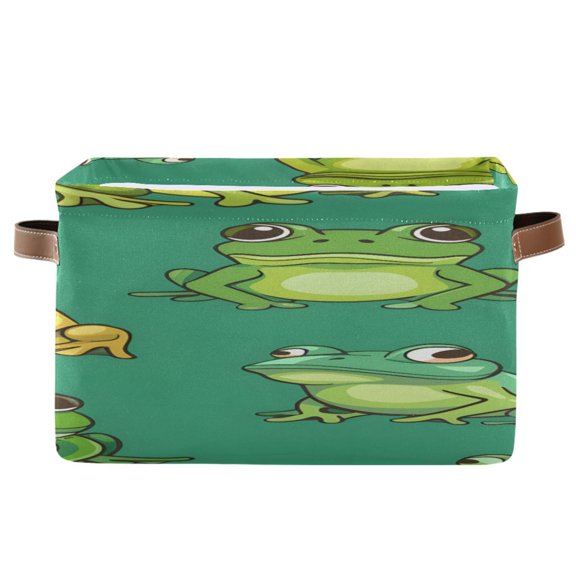 Cartoon Frogs Square Storage Bins with Handles Collapsible Containing Box 1 Pack