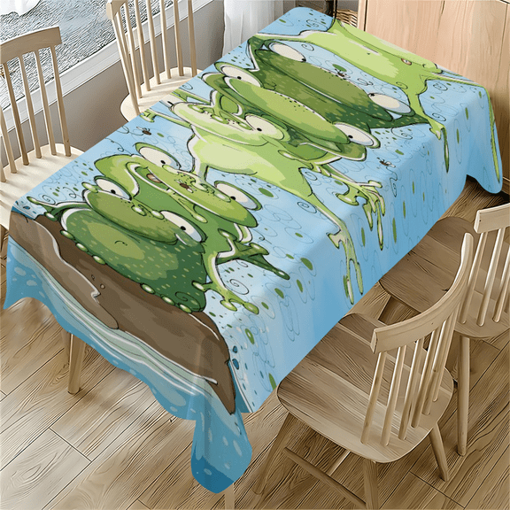 Cartoon Frogs Stacked Growth Chart Tablecloth 55x77.1 inches Polyester for Kids Room Party Decor