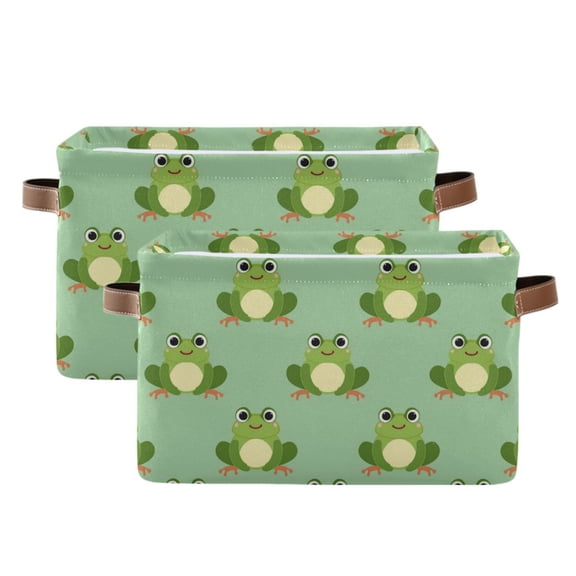 Cartoon Frogs Storage Bins with Handle Fabric Organizer Basket Foldable Box 2 Pack 14.2x10.2x8.3