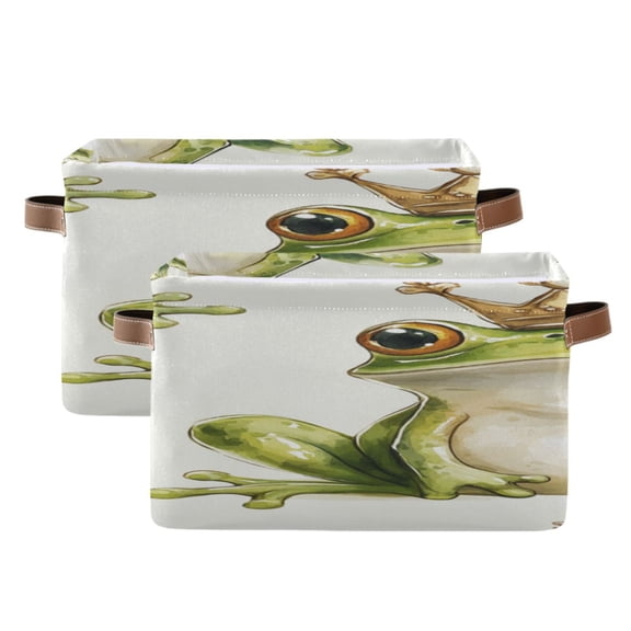 Cartoon Frogs with Crowns Square Storage Bins with Handles Collapsible Containing Box 2 Packs