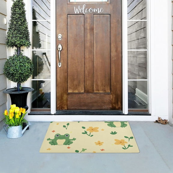 Cartoon Frogs with Flowers and Leaves Doormats Welcome Mats Gate Pads Entryway Outdoor 32" x 20"