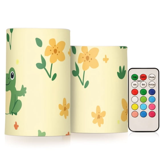 Cartoon Frogs with Flowers and Leaves Flickering Flameless Candles LED Tealight Battery Operated with Remote Set of 2 Holiday Decor Ornaments