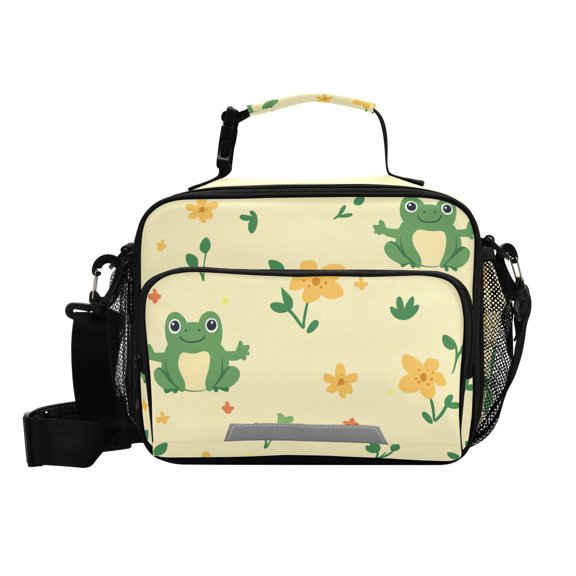 Cartoon Frogs with Flowers and Leaves Insulated Lunch Bag Portable Cooler Bag Mommy Bag Large Capacity 6L