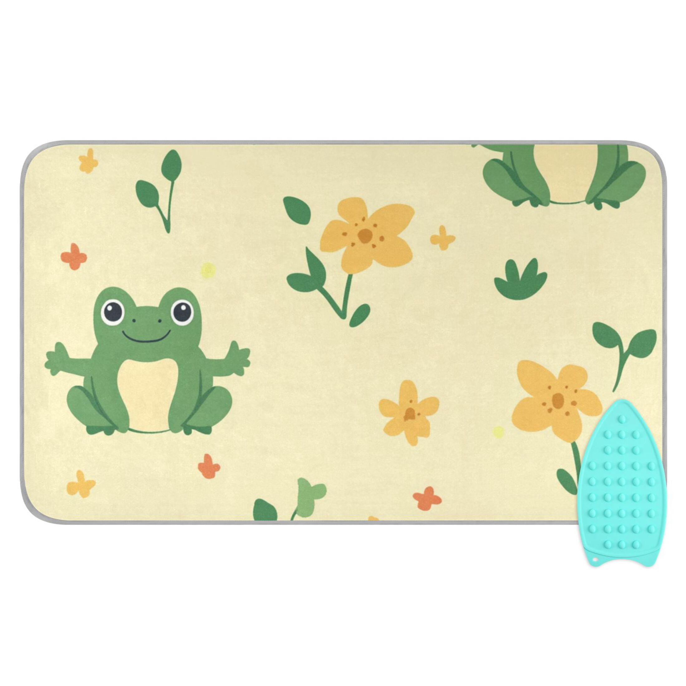 Cartoon Frogs with Flowers and Leaves Ironing Mat Blanket Portable Travel Ironing Pad Heat Resistant Pad 47.2" x 27.6”