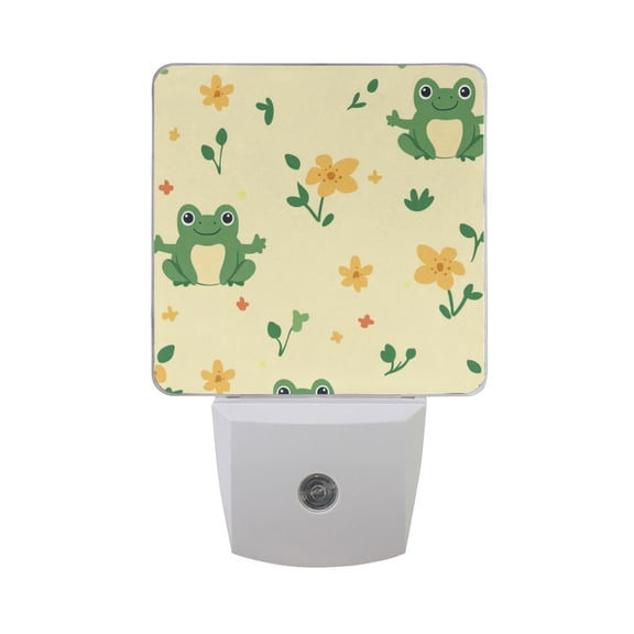 Cartoon Frogs with Flowers and Leaves LED Night Light with Smart Sensor Plug Into Wall Dusk to Dawn 2 packs
