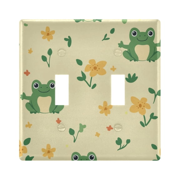Cartoon Frogs with Flowers and Leaves Light Switch Cover Electrical Outlet Cover Replaceable Wall Plates 2-Gang