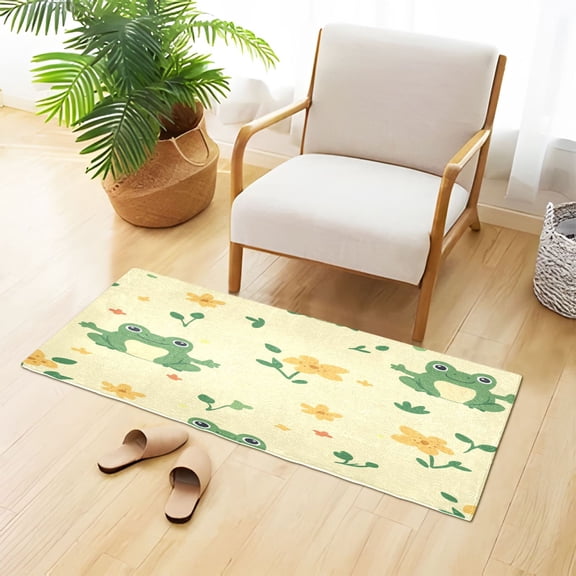Cartoon Frogs with Flowers and Leaves Plush Carpet Non Slip Runner Rug Absorbent Bath Mat 39" x 20"