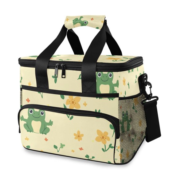 Cartoon Frogs with Flowers and Leaves Portable Cooler Lunch Box Reusable Insulated Lunch Bag Leakproof 15L