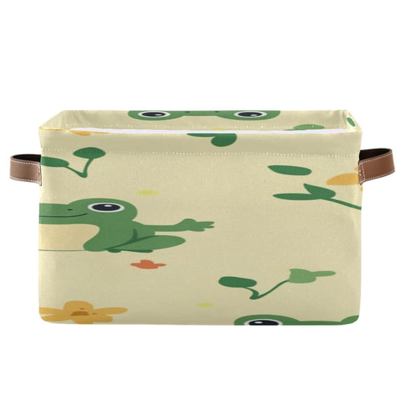 Cartoon Frogs with Flowers and Leaves Square Storage Bins with Handles Collapsible Containing Box 1 Pack