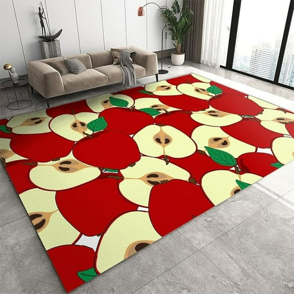 Cartoon Fruit Apple Slice Area Rugs, Fresh Red Apples Indoor Carpet, Decorative Carpet Non-Slip Large Area Easy To Clean, Suitable For Kids Boys Girls Living Room Bedroom Game Room 1x2ft