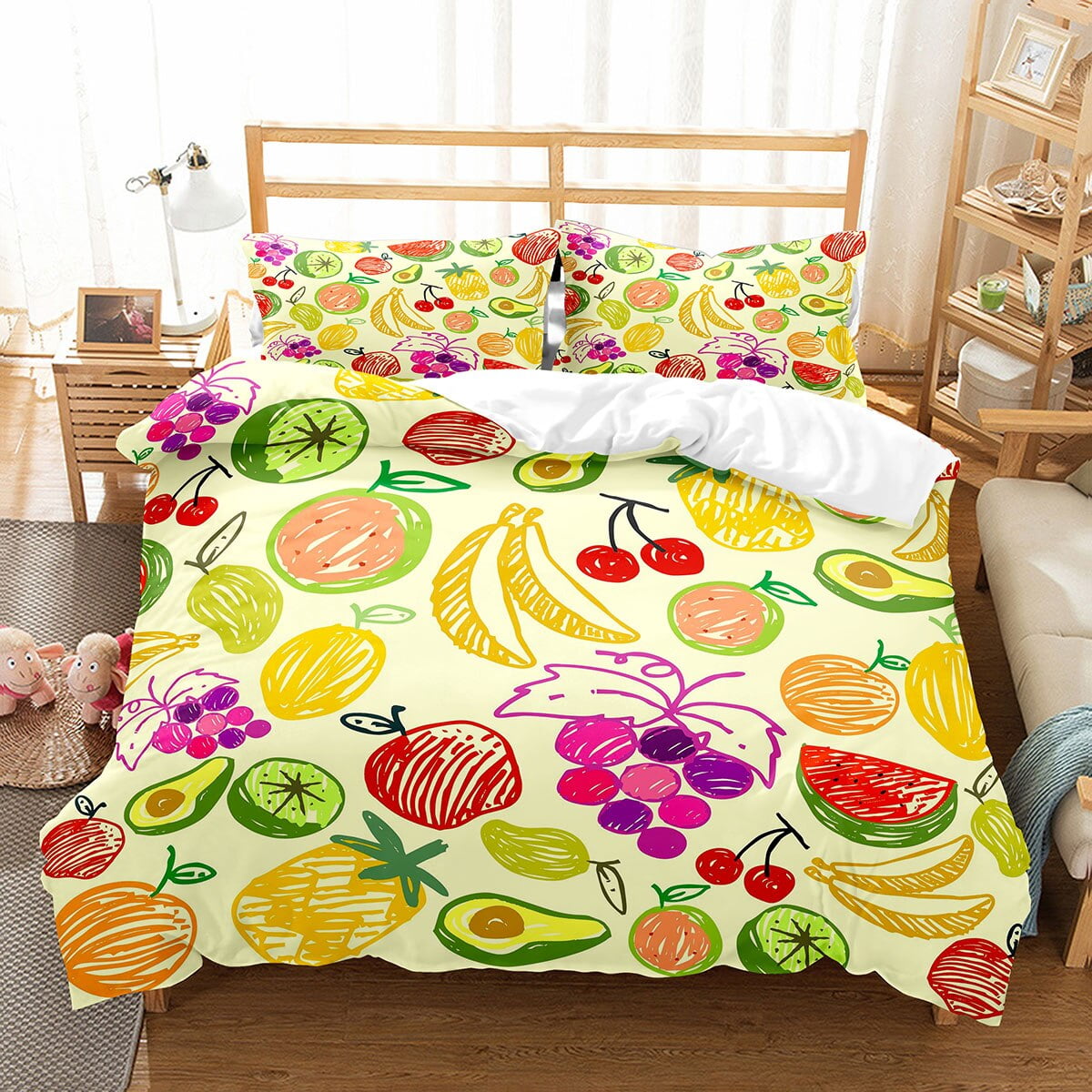 Cartoon Fruit Duvet Cover Cute Vegetables Pattern Bedding Set Colorful