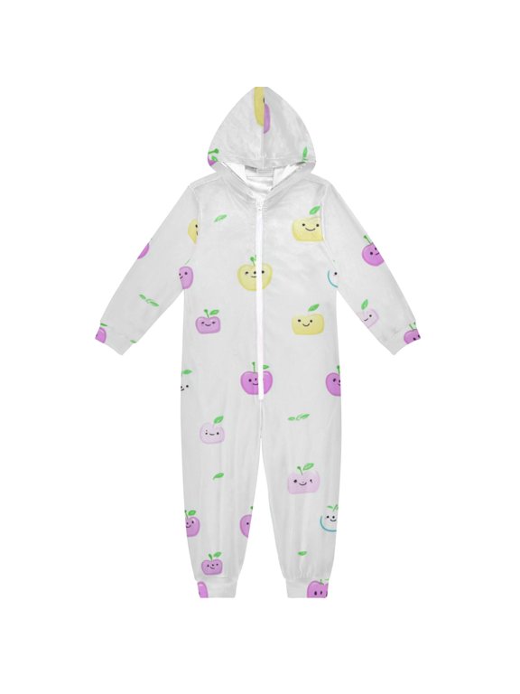 Cartoon Fruit Elements One Piece Pajamas Soft Jumpsuit Cozy Sleep and Play Romper Zipper and Pockets 12-13Y