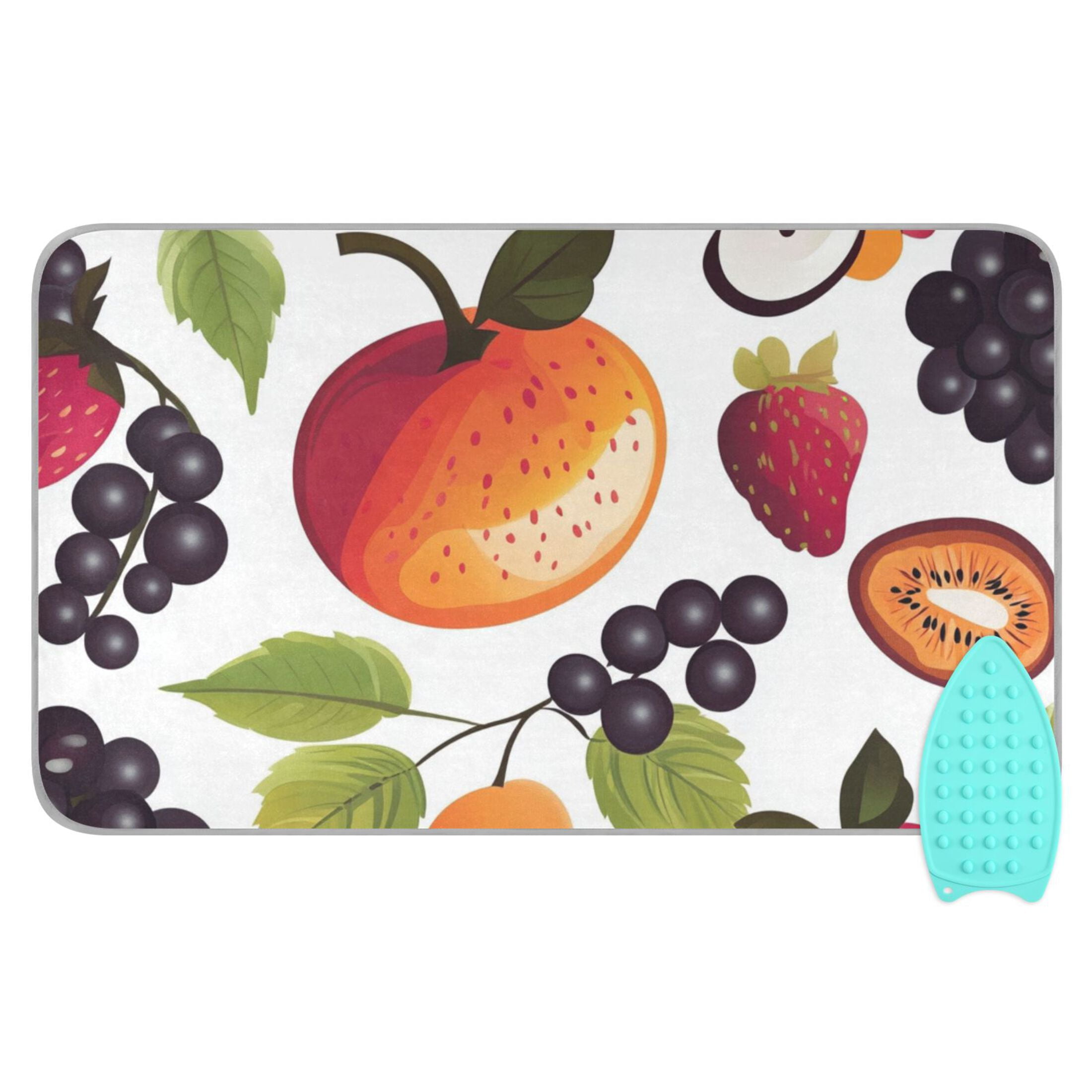 Cartoon Fruit Pattern Ironing Mat Blanket for Table Top Travel Portable Ironing Board Pad 47.2x27.6 Inch