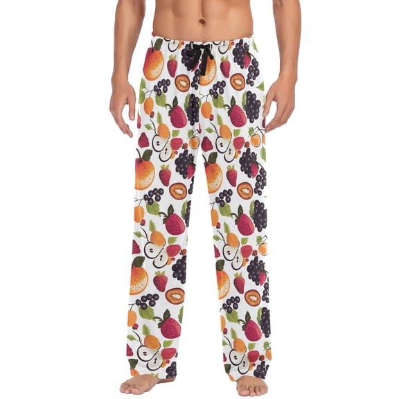 Cartoon Fruit Pattern Mens Pajama Pant Sleep and Lounge Bottons with Pockets