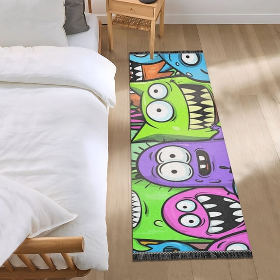 Cartoon Fun Monster Bedroom Runner Rug 2'x 6' Non Slip Carpet Indoor Home Area Rug Living Room