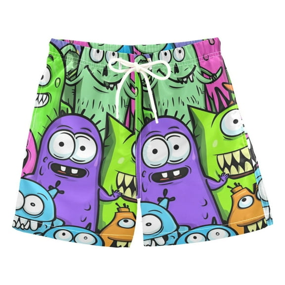 Cartoon Fun Monster Boys Swim Trunks Quick Dry Boy Swim Shorts for 3-14 Years