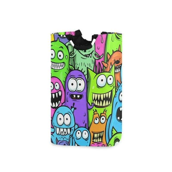 Cartoon Fun Monster Laundry Basket with Handles 50L Collapsible Laundry Hamper for Bathroom Bedroom Laundry Room