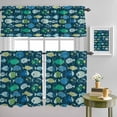 thumbnail image 1 of Cartoon Funny Blue Stripes Little Fish Curtain Tier and Valance Set 3 Piece, Ocean Waves 3-inch Rod Pocket Window Tier Curtains Valance for Kitchen Living Room, 1 of 9