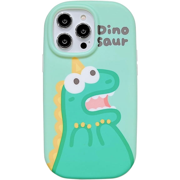 Cartoon Funny Couple Dinosaur Rounded Edge Soft for iPhone Case (Green,iPhone 14 Plus)
