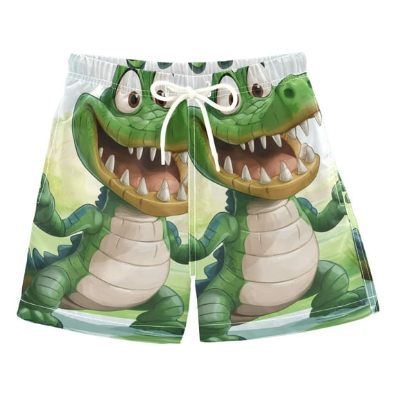 Cartoon Funny Crocodile Boys Swim Trunks Quick Dry Boy Swim Shorts for 3-14 Years