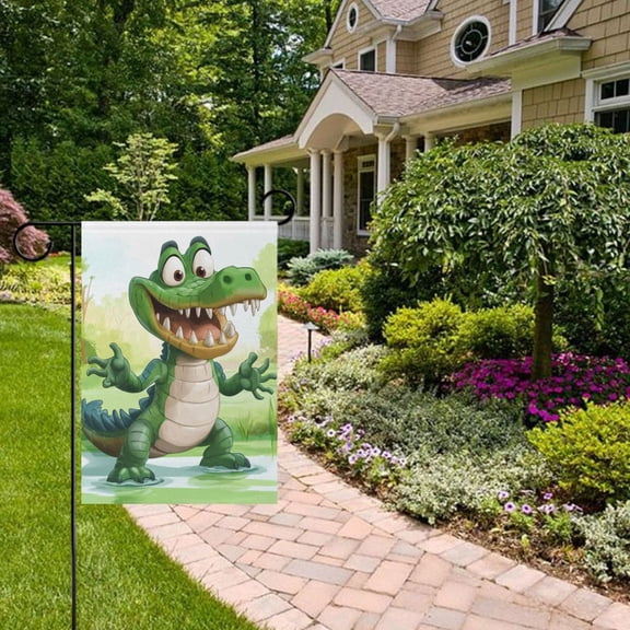 Cartoon Funny Crocodile Garden Flag 12x18 inch Double Sided Outside Yard Decorations for Home Outdoor
