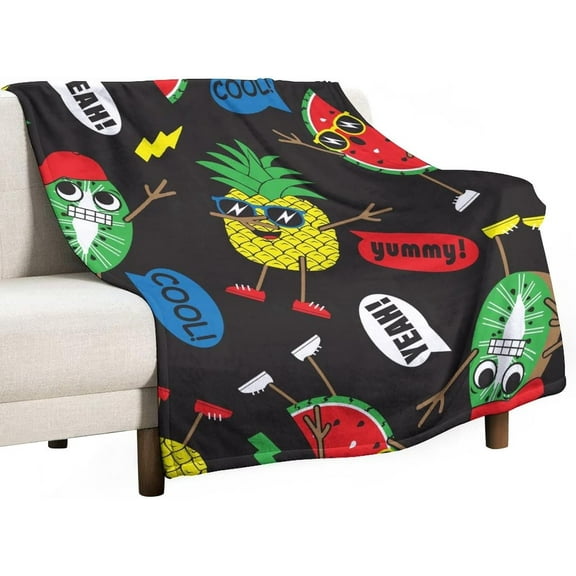 Cartoon Funny Fruits Dance Fleece Soft Throw Blanket Cool Pineapple Air Conditioning Blankets Lightweight Flannel Plush Fuzzy for Sofa Couch Bed Livingroom Chair Car Travel 50X60 in