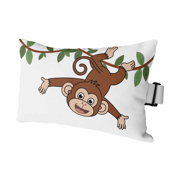 Cartoon Funny Monkey Green Leaves on White Outdoor Pillow for Chaise Lounge Chair,Country Vine Waterproof Headrest Lumbar Pillows with Insert&Elastic Strap for Patio Pool Garden Chairs Decor,1 Pack