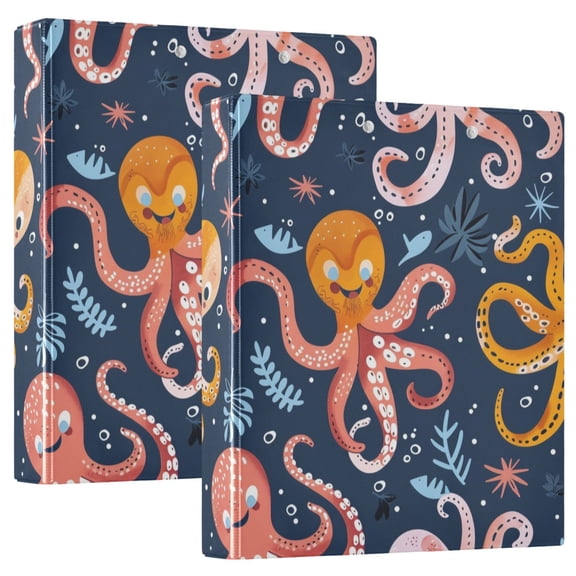 Cartoon Funny Octopus Hardcover 3 Ring Binder 1.5” Round Rings Letter Size Paper Pockets for School Office Supplies