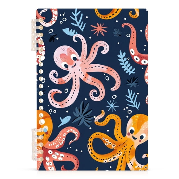 Cartoon Funny Octopus Notebooks 1-subject Journal 60 Sheets A5 College Ruled Paper Detachable Ring 8.3"x5.7"