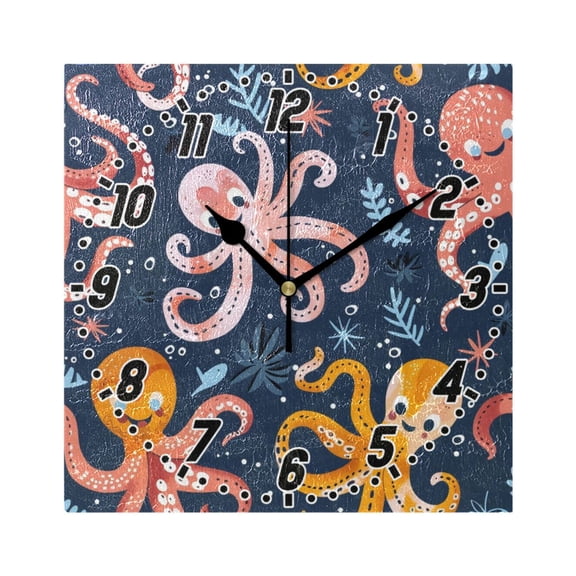 Cartoon Funny Octopus Wall Clock Battery Operated Silent Non-Ticking Bedroom Office Kitchen Home School Decor 7.8"(Black)