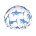 thumbnail image 1 of Cartoon Funny Shark Blue Shower Cap, Double Layers Shower Cap Rreusable Waterproof, Elastic Bathing Hair Hat for Women, Washable Hair Cap for All Hair Lengths, 1 of 5